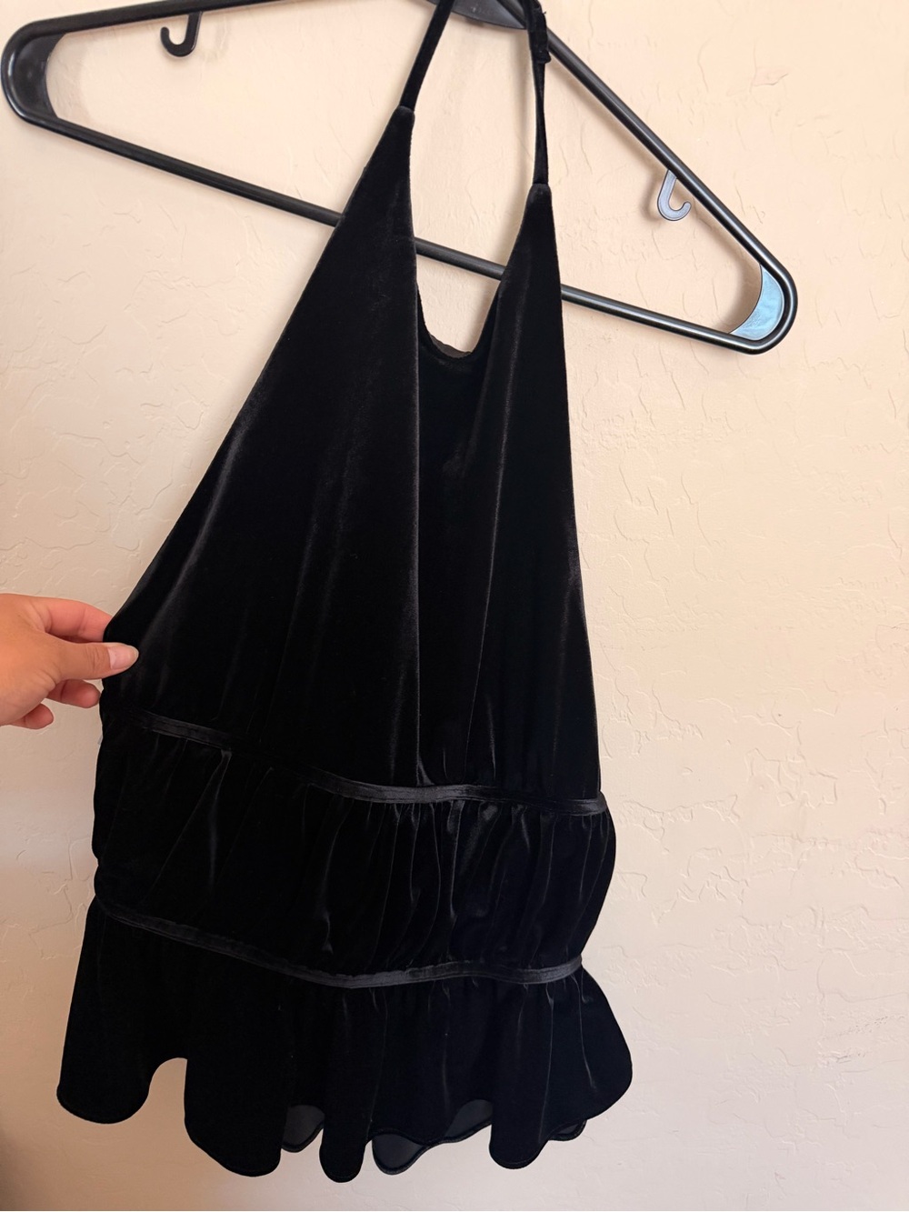 Zara Black Velvet Open Back Halter Top Size M